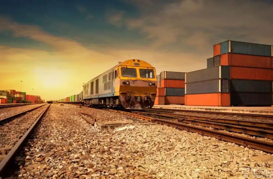 Railway cargo train transporting goods